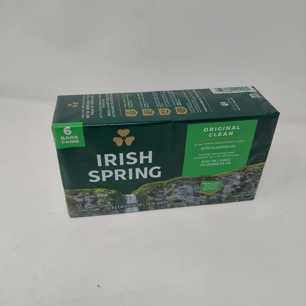 Irish Spring Deodorant Soap Bar Original Clean with Flaxseed Oil 6 Pack